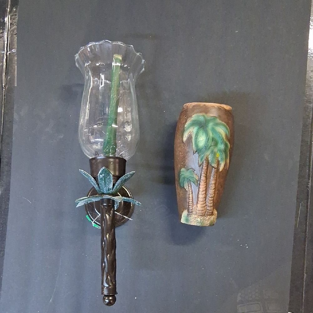 Tropical wall sconce with candle globe and tropical vase set